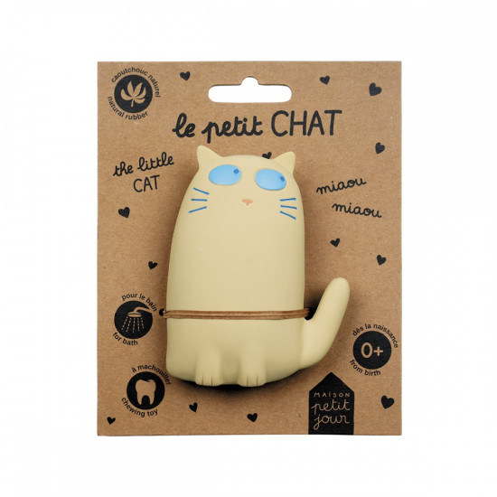 Dětská hračka a kousátko ve tvaru kočky od Petit Jour, se kterou bude koupání ještě zábavnější.