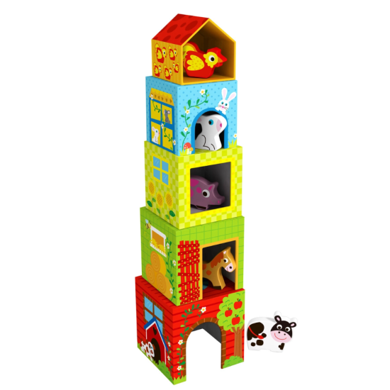 Kostky pyramida se zvířátky Farma Dřevěné hračky Tooky Toy