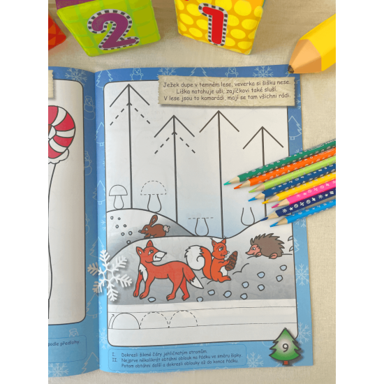 Pracovní sešit Hravá pastelka 2 připravuje na psaní 5 - 6 leté děti. Procvičuje správnou koordinaci zraku s pohybem ruky a jemnou motoriku.