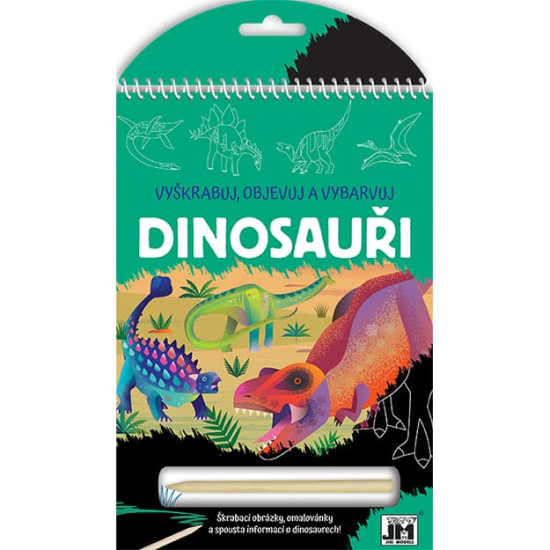 Kreativní sešit Dinosauři se kterým můžeš vyškrabovat a vybarvovat omalovánky.