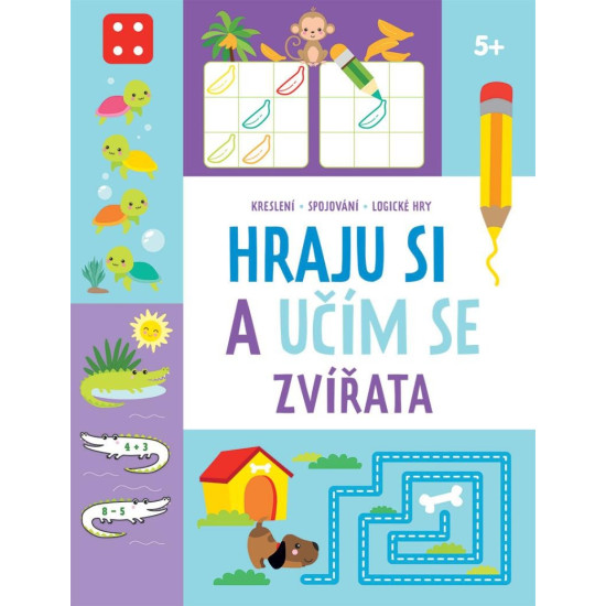 Děti se učí a hrají s knihou aktivit Zvířata 5+ - rozvoj jemné motoriky a logického myšlení.