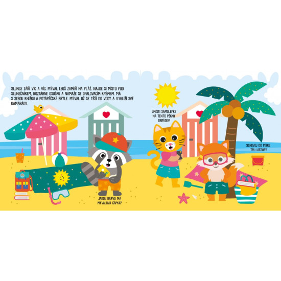 Připojte se k mývalovi a kamarádům při výletu na pláž a zažijte den plný her a barevných samolepek.