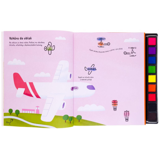 Pusťte se s dětmi do her s otisky prstů – stačí odklopit víčko z barevných inkoustových polštářků a zaplnit úkoly v knize vlastními výtvory.