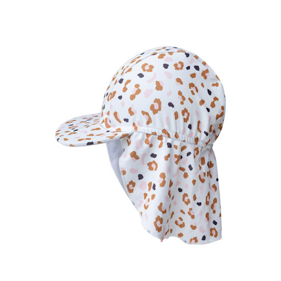 Praktický letní klobouček s ochranou krku Leopard béžový.