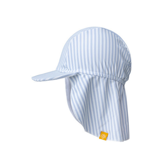 Praktický letní klobouček s ochranou krku od Swim Essentials v bílé barvě s modrými pruhy ochrání děti před UV zářením. 