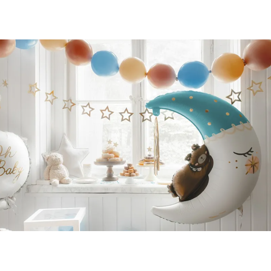Balón Medvídek na měsíci s modrými prvky. Skvělý doplněk pro dětskou oslavu.