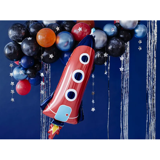 Balónek s atraktivním designem vesmírné rakety zaujme každé dítě.