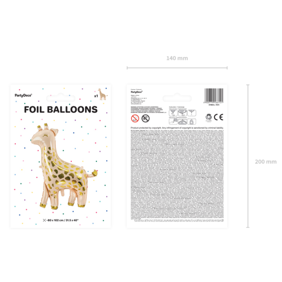 Balónek s atraktivním designem s motivem žirafy zaujme každé dítě.