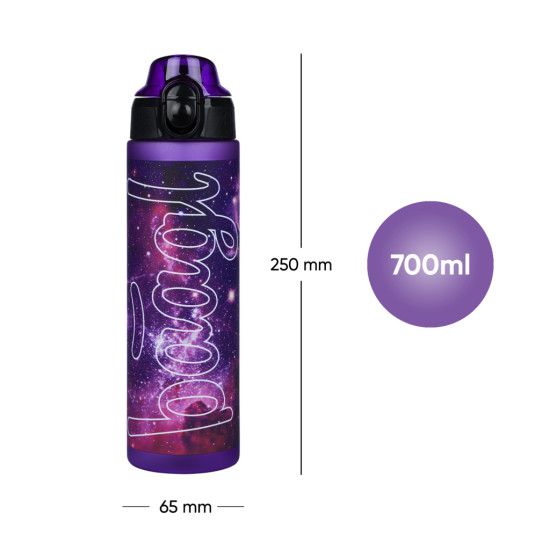 Tritanová láhev Galaxy 700 ml s poutkem a uzamykatelným víčkem, ideální na nápoje do školy, na výlety a sport, bez BPA a ftalátů.