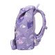 Lehoučká školní taška Retro Unicorn Purple skvěle sedí na zádech malého studenta.