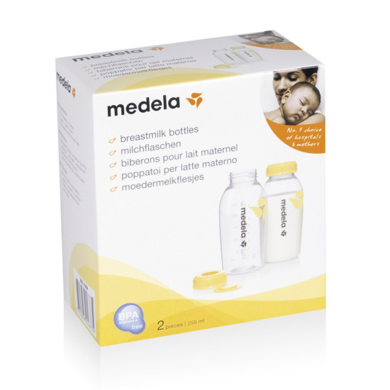 Medela láhve na mateřské mléko, bezpečné skladování, sada lahví 150 ml a 250 ml, kompatibilní s Medela odsávačkami.