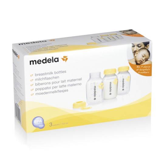 Medela láhve na mateřské mléko, bezpečné skladování, sada lahví 150 ml a 250 ml, kompatibilní s Medela odsávačkami.