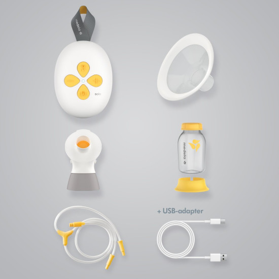 Medela Solo™ odsávačka mléka s technologií 2-Phase Expression™, kompaktním designem, prsním nástavcem PersonalFit Flex™ a USB-C nabíjením, ideální pro pohodlné a efektivní odsávání.