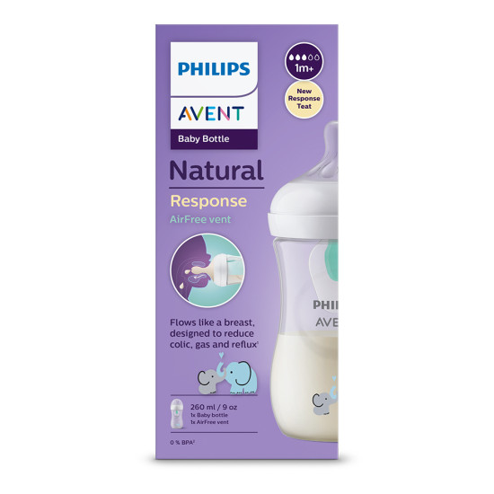 Láhev Natural Response s ventilem AirFree 260 ml, 1m+ slon | Philips AVENT 