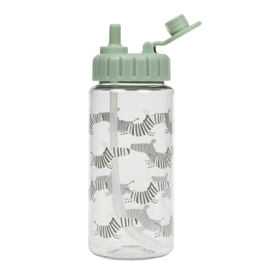 Průhledná dětská láhev s brčkem Zebra Savana 350 ml Petit Jour 