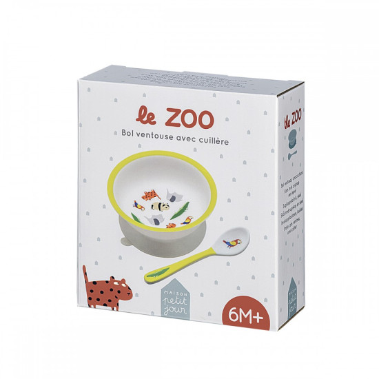 Dětská miska s přísavkou a lžičkou na přikrmy a cereálie Zoo Petit Jour