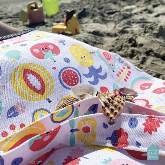 Barevná taška se síťovaným dnem na pláž i pískoviště Tutti Frutti Petit Jour