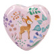 Roztomilá růžová dózička na mléčné zoubky ve tvaru srdíčka s obrázkem jelena značky Princess Mimi. 