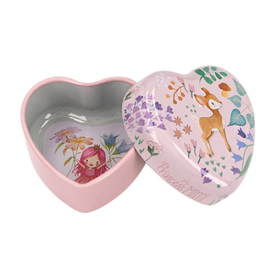Roztomilá růžová dózička na mléčné zoubky ve tvaru srdíčka s obrázkem jelena značky Princess Mimi. 