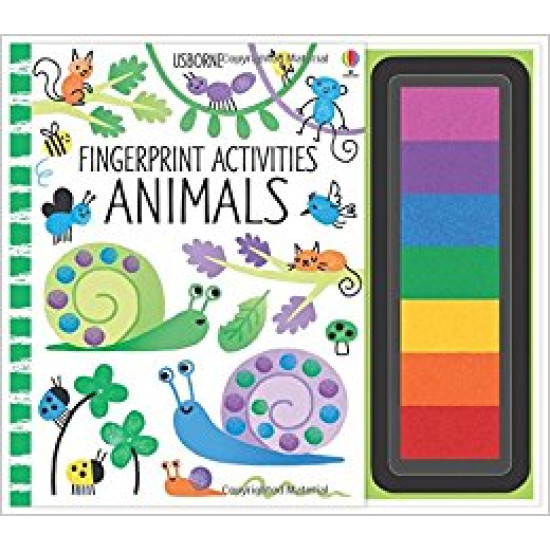 Kniha Fingerprint Activities: Animals s vlastní pestrobarevnou paletou sedmi barev podpoří nápady Vašeho dítěte pro stopy zvířat.