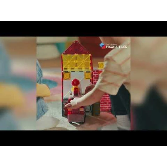 Magnetická stavebnice MAGNA-TILES Hasičská stanice – dětská stavebnice s hasičem, žebříkem, světly a sirénou