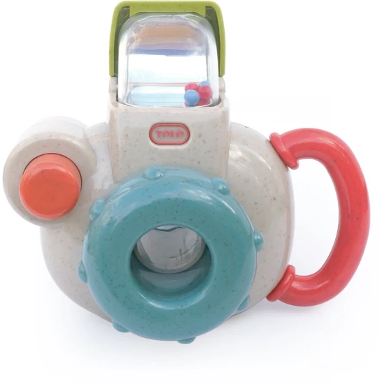 Interaktivní fotoaparát (BIO) – dětská hračka s bleskem, cvakajícím objektivem a pohyblivým mackem