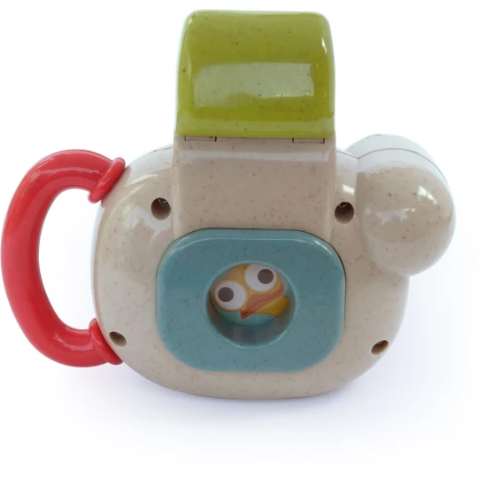 Interaktivní fotoaparát (BIO) – dětská hračka s bleskem, cvakajícím objektivem a pohyblivým mackem