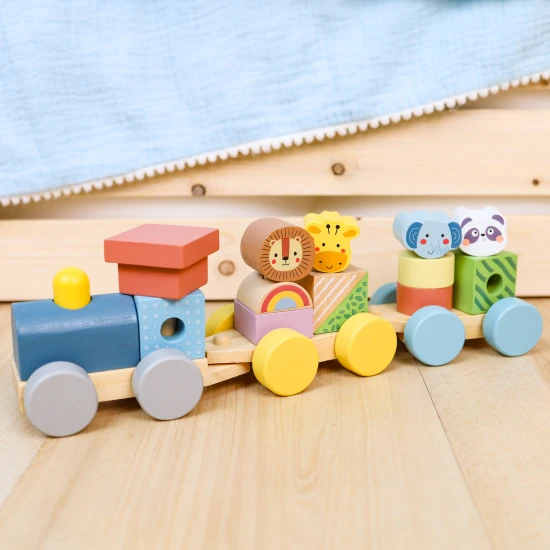 Tooky Toy Dřevěný vláček Zvířátka Dřevěný skládací vláček