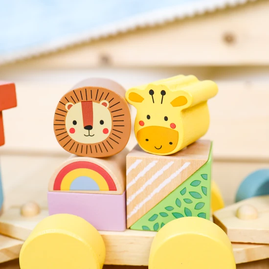 Tooky Toy Dřevěný vláček Zvířátka Dřevěný skládací vláček