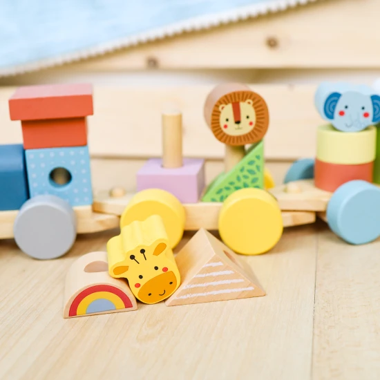 Tooky Toy Dřevěný vláček Zvířátka Dřevěný skládací vláček