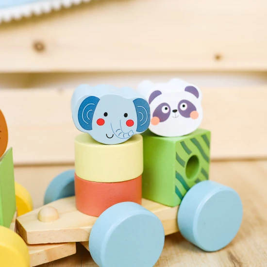 Tooky Toy Dřevěný vláček Zvířátka Dřevěný skládací vláček