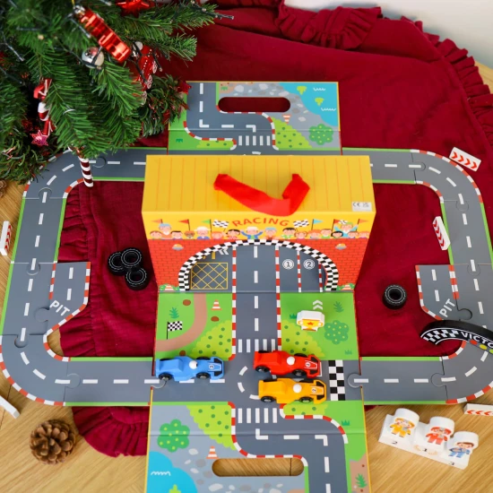 Tooky Toy Závodní dráha v kufříku 34 ks Závodní dráha Puzzle silnice v kufříku