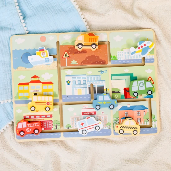 Dřevěné bludiště labyrint dopravní prostředky