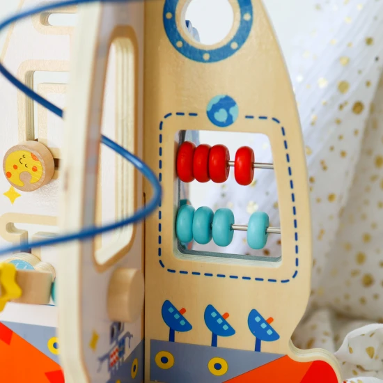Dřevěná Raketa Motorická hračka s aktivitami Tooky Toy