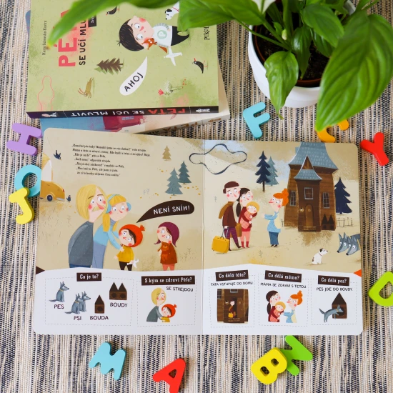 Pikola Péťa povídá ve větách Malý Péťa je zpátky i se svou rodinou, a právě se učí mluvit ve větách. Kniha rozvíjí slovní zásobu a používané věty.