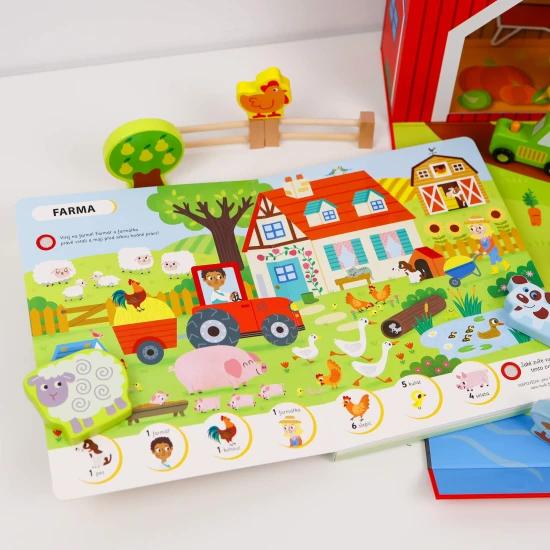 Hledej a poznávej s touto zvukovou knihou zvířata z rušné farmy!