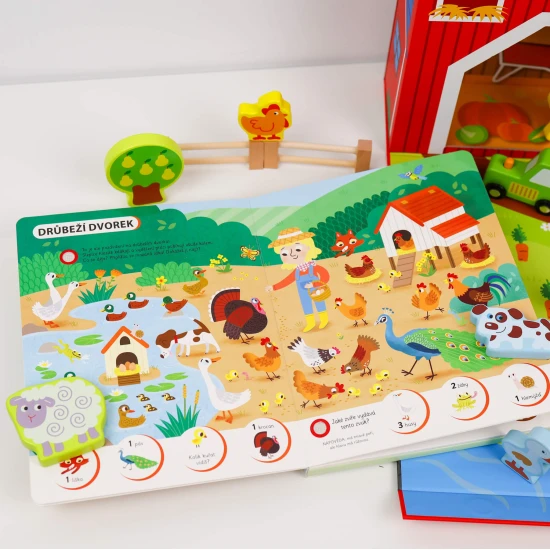 Hledej a poznávej s touto zvukovou knihou zvířata z rušné farmy!