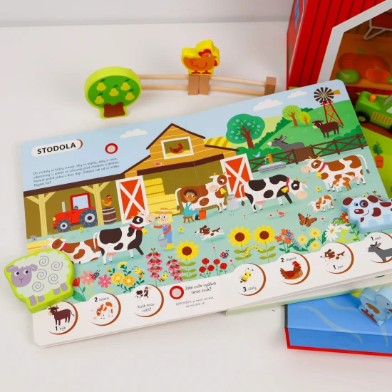 Hledej a poznávej s touto zvukovou knihou zvířata z rušné farmy!