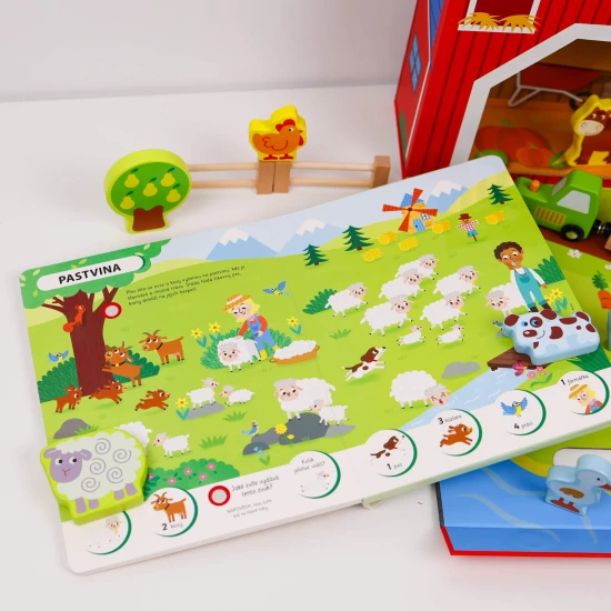 Hledej a poznávej s touto zvukovou knihou zvířata z rušné farmy!