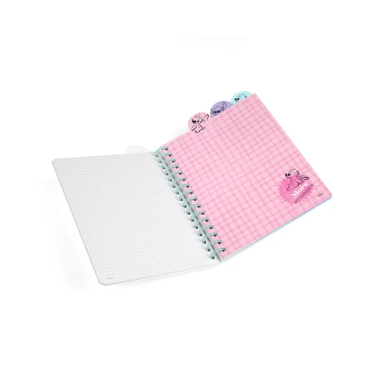 Zápisník A5 Stitch Pastel se spirálou, záložkami a čtverečkovými stranami