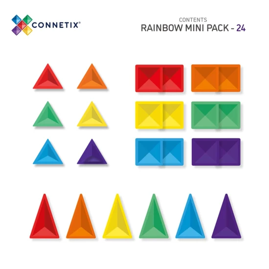 CONNETIX 24dílná Rainbow Mini Pack Sada – Magnetické dlaždice v pestrých barvách podporující kreativitu a tvorbu různých projektů pro děti.