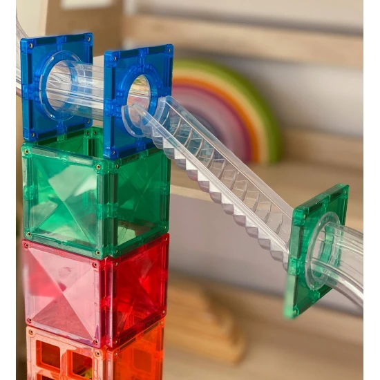 CONNETIX 92-dílná Duhová Kuličková Dráha – zábavné zatáčky pro děti, rozvoj kreativity a STEAM vzdělávání.