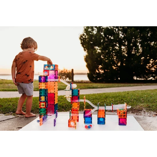 CONNETIX 92-dílná Duhová Kuličková Dráha – zábavné zatáčky pro děti, rozvoj kreativity a STEAM vzdělávání.