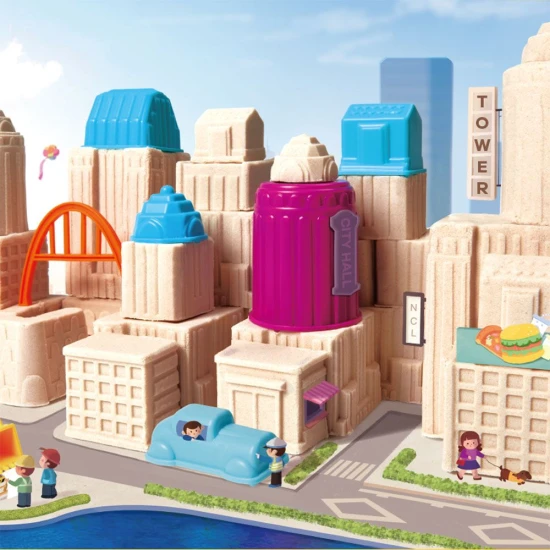 Sada na kinetický písek pro děti – formičky, nástroje a stavební autíčka