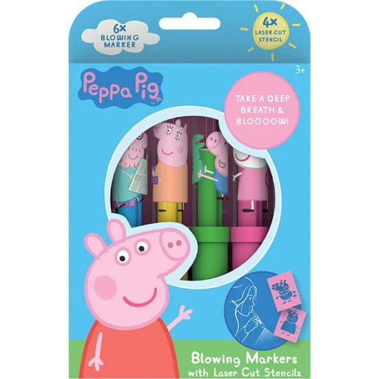 Dětská sada foukacích fixů Peppa Pig s barevnými šablonami a pohádkovými motivy