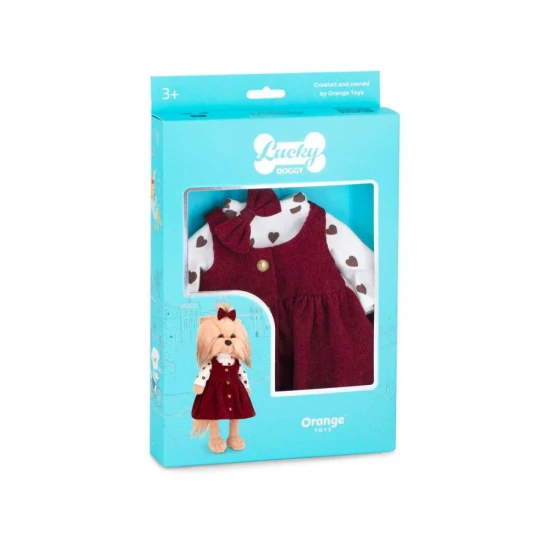 Set oblečení pro pejska Lucky Doggy – Cozy Casual, vínové šatičky a srdíčkové tričko