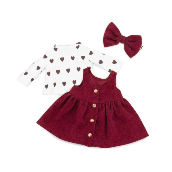 Set oblečení pro pejska Lucky Doggy – Cozy Casual, vínové šatičky a srdíčkové tričko