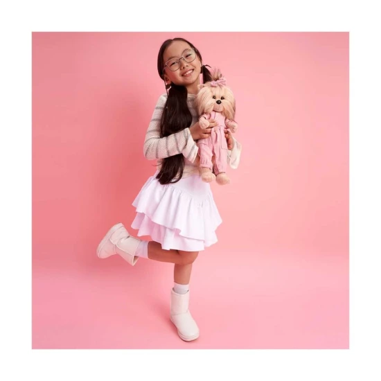 Plysovy pejsek Lucky Doggy Yoyo yorksirka v ruzovych satech – 38 cm