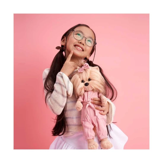 Plysovy pejsek Lucky Doggy Yoyo yorksirka v ruzovych satech – 38 cm