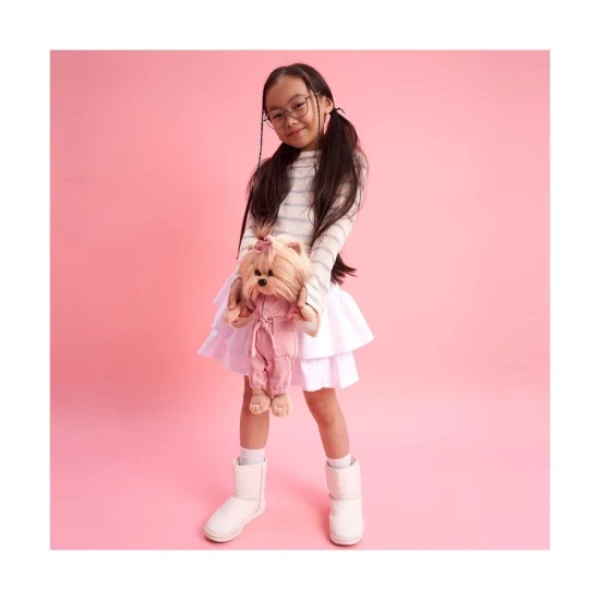 Plysovy pejsek Lucky Doggy Yoyo yorksirka v ruzovych satech – 38 cm